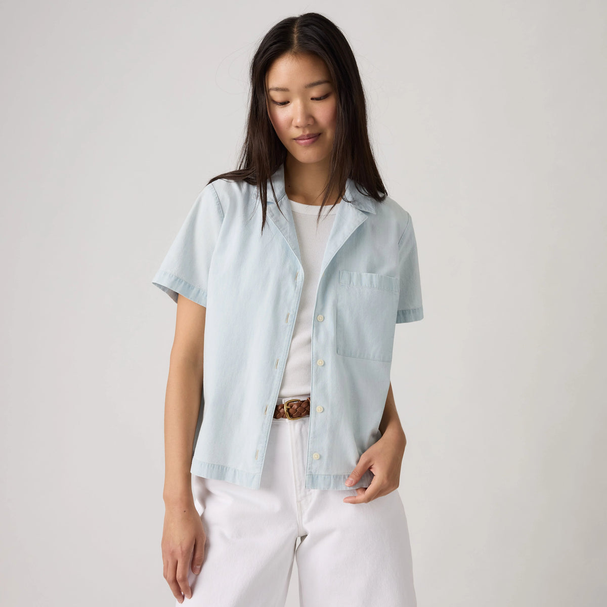Albie Camp Shirt - Honestly Happy - Medium Wash