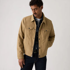 Vintage Faux Cow Suede Trucker Jacket - Tan - Brown -