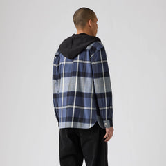 Plaid Hooded Classic Worker Shirt - Temescal Plaid Vintage Indigo - Blue