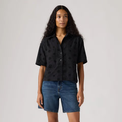 Harlie Novelty Short-Sleeve Cropped Shirt - Anthracite Night - Black