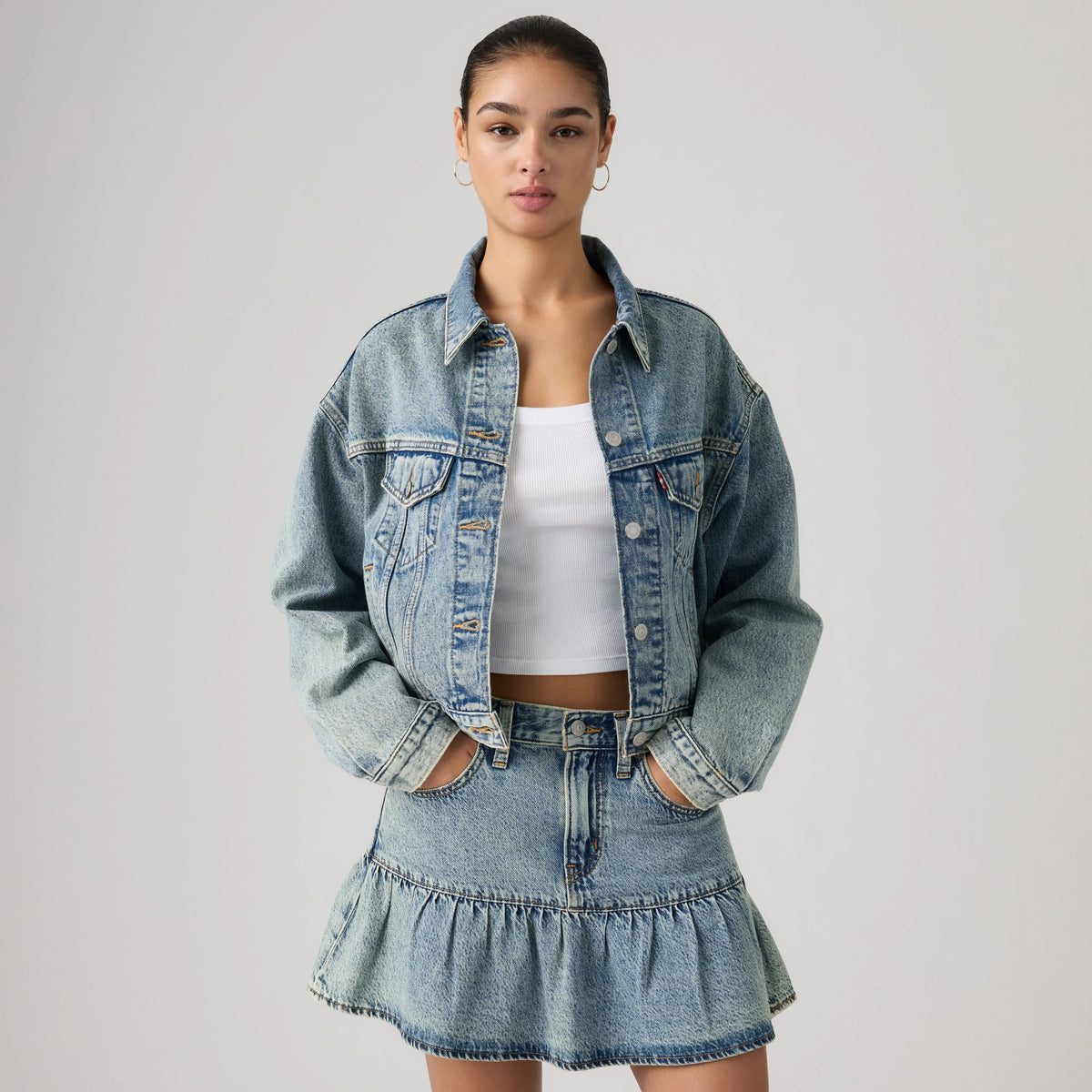 90s Cropped Trucker Jacket - Trip Truck - Med Indigo - Worn In