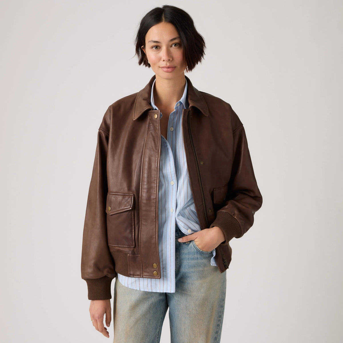 Genuine Leather Kennedy Dad Jacket - Vintage Brown - Brown