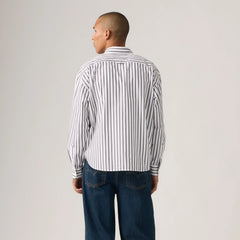 Long-Sleeve Zandt Boxy Shirt - Riku Stripe Dark Phantom - White