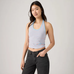 Ella Halter Top - Ines Stripe Air Blue Signal Red - Blue
