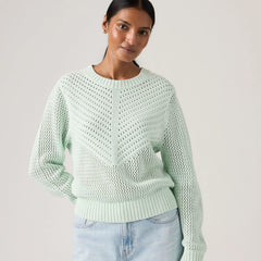 Gaelle Long-Sleeve Crochet Pullover - Pale Blue - Blue