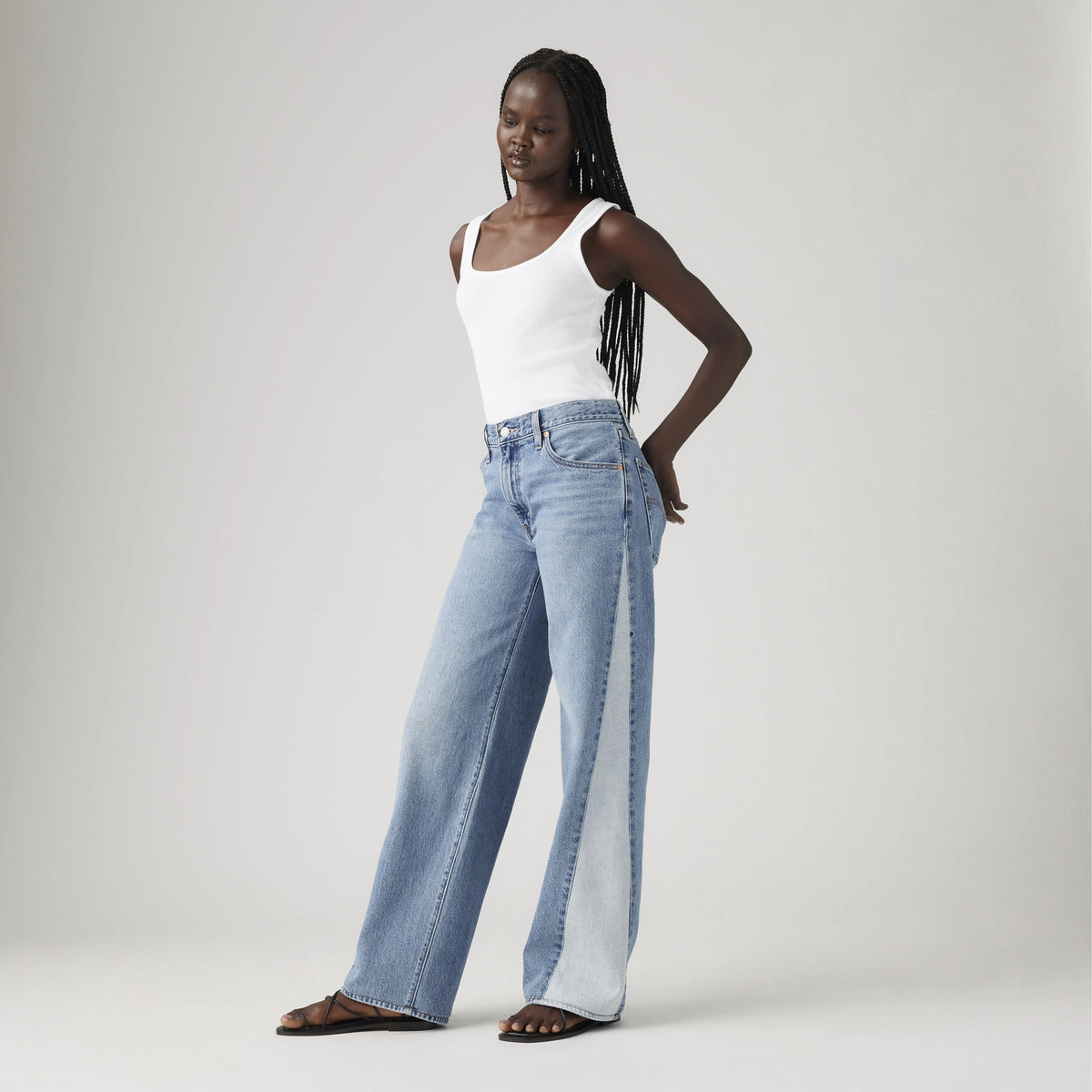 Baggy Dad Pieced Women's Jeans - Mixed Bag - Medium Wash
