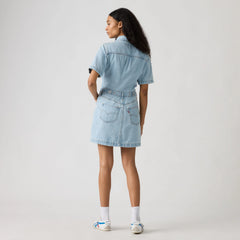 Short-Sleeve Logan Western Midi Dress - Blasted Stone Dress - Light Wash
