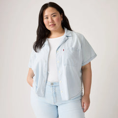 Bennie Camp Shirt (Plus Size) - Watch Me - Light Wash