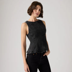 Leighton Peplum Top - Ny Nights - Black