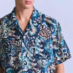 Short-Sleeve Camp Shirt - Jacquard - Blue