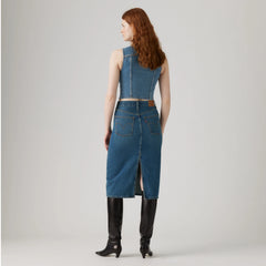 High Rise Back Slit Skirt - Review Time - Medium Wash
