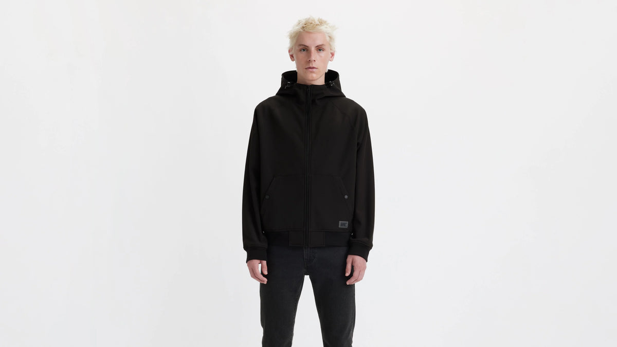 Soft Shell Hoodie Bomber Jacket - Black