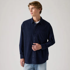 Loose Button-Up Corduroy Shirt - Navy Blazer - Blue