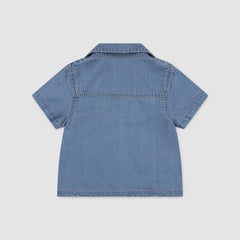 Short Sleeve Denim Top Toddler 2T-4T - Blue Wave Light - Blue