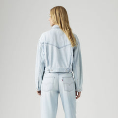 Shrunken '90s Linen+ Denim Lightweight Trucker Jacket - Luxury Trip Trucker - Light Wash