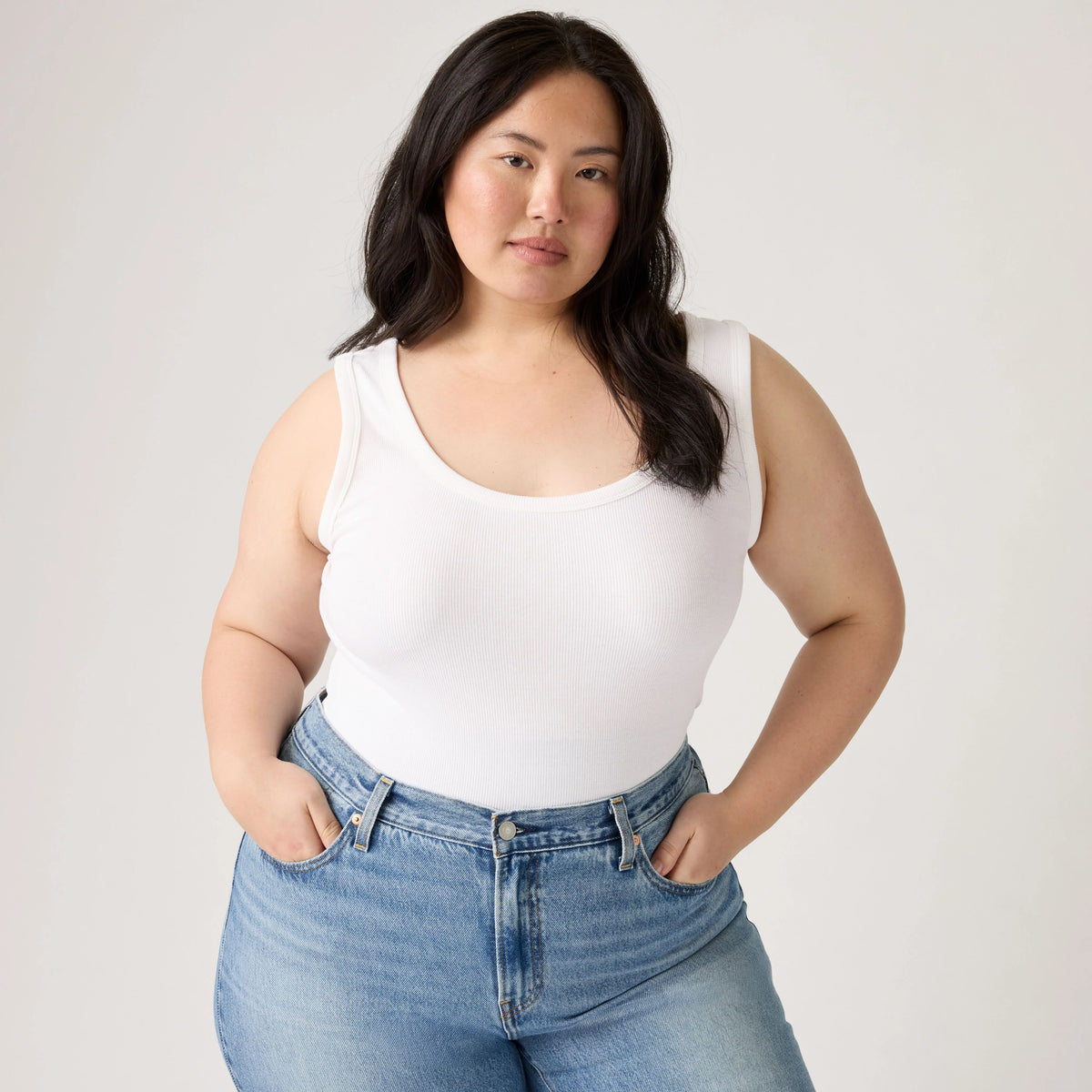 Hayes Ribbed Tank Top (Plus Size) - Bright White - White