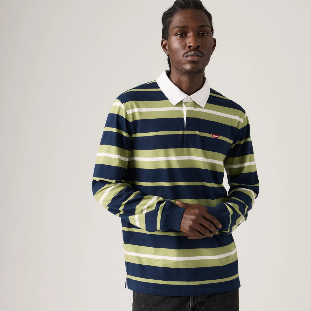 Classic Long-Sleeve Rugby Shirt - Fuse Stripe Navy Blazer - Green