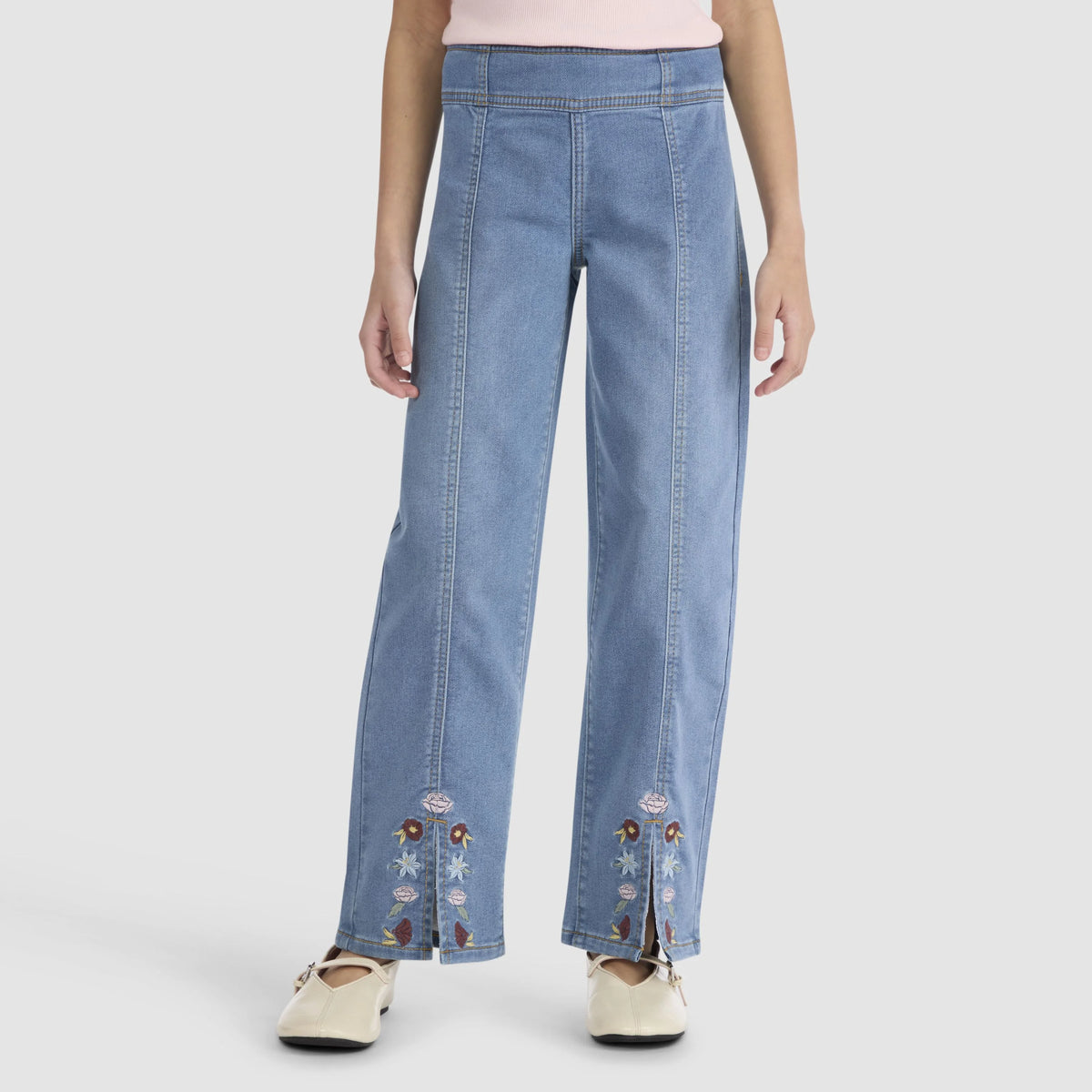 Dobby Pull On Wide Leg Jeans Big Girls 7-16 - Drew Me In - Medium Wash
