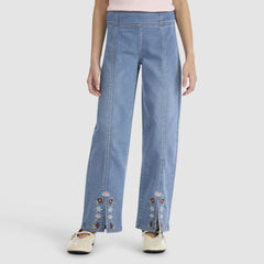 Dobby Pull On Wide Leg Jeans Big Girls 7-16 - Drew Me In - Medium Wash