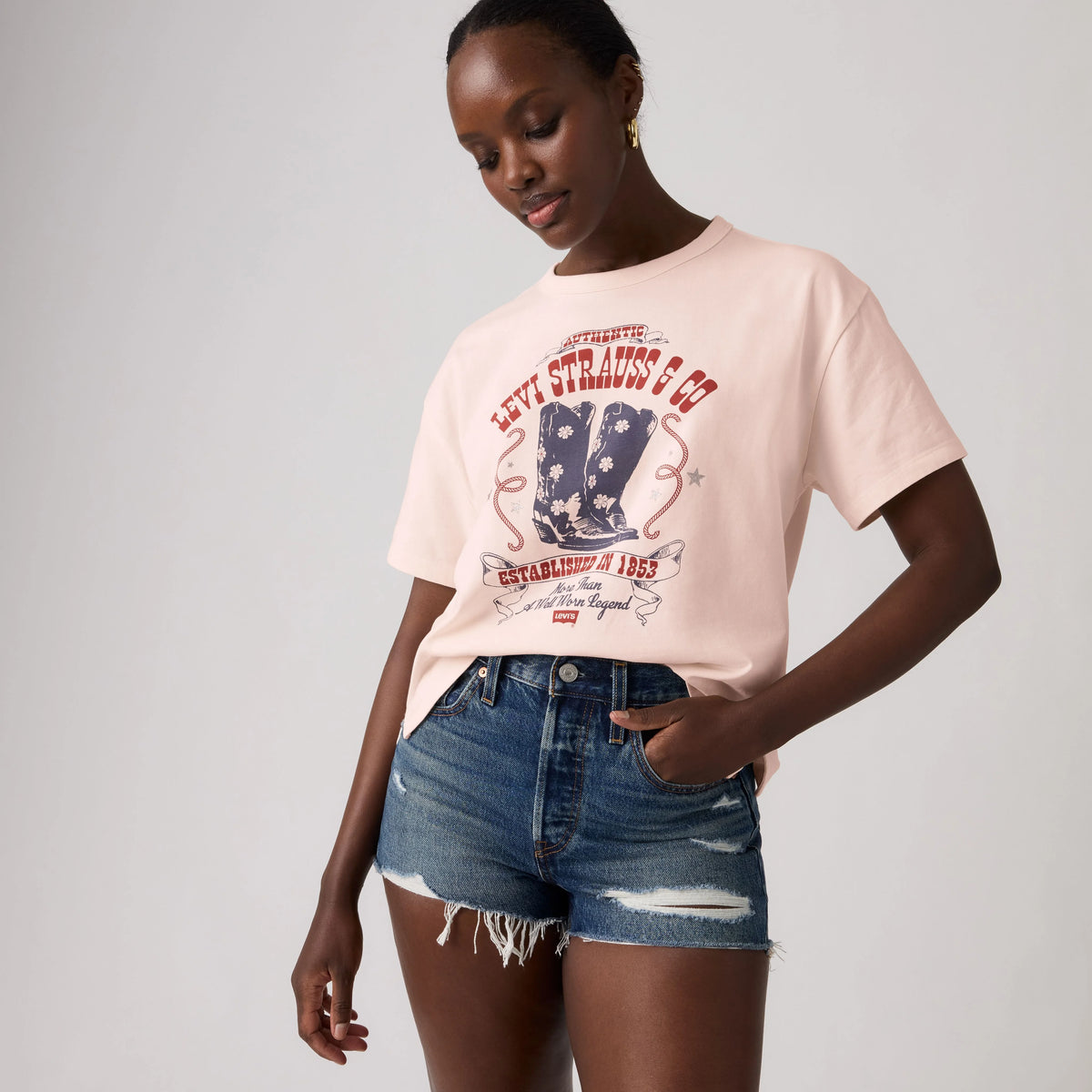 Graphic Logo Vintage Short Sleeve Tee - Poster Daisy Boots C - Pink