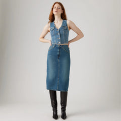 High Rise Back Slit Skirt - Review Time - Medium Wash