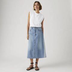 High Rise A-Line Pieced Skirt - Mixed Money Bags - Medium Wash