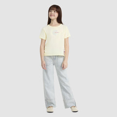 Short Sleeve Daisy Side Tie Knit Top Big Girls 7-16 - French Vanilla - White