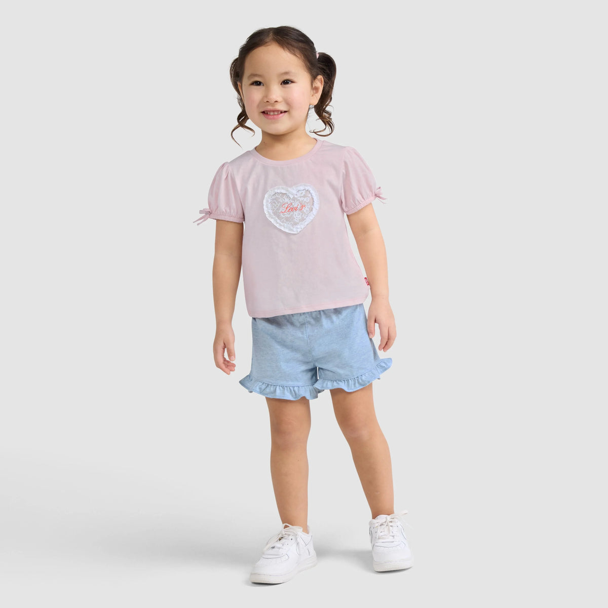 Short Sleeve Bow Graphic Tee and Belted Short Toddler Set - Crystal Pink - Pink