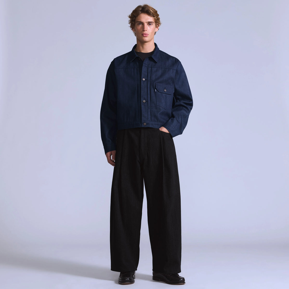 Wide Pleated Crop Men's Jeans - Moj Darkstar - Black