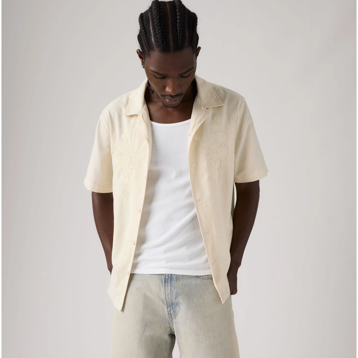 Sunset Camp Cotton Linen Shirt - Oatmeal Cotton Linen - White