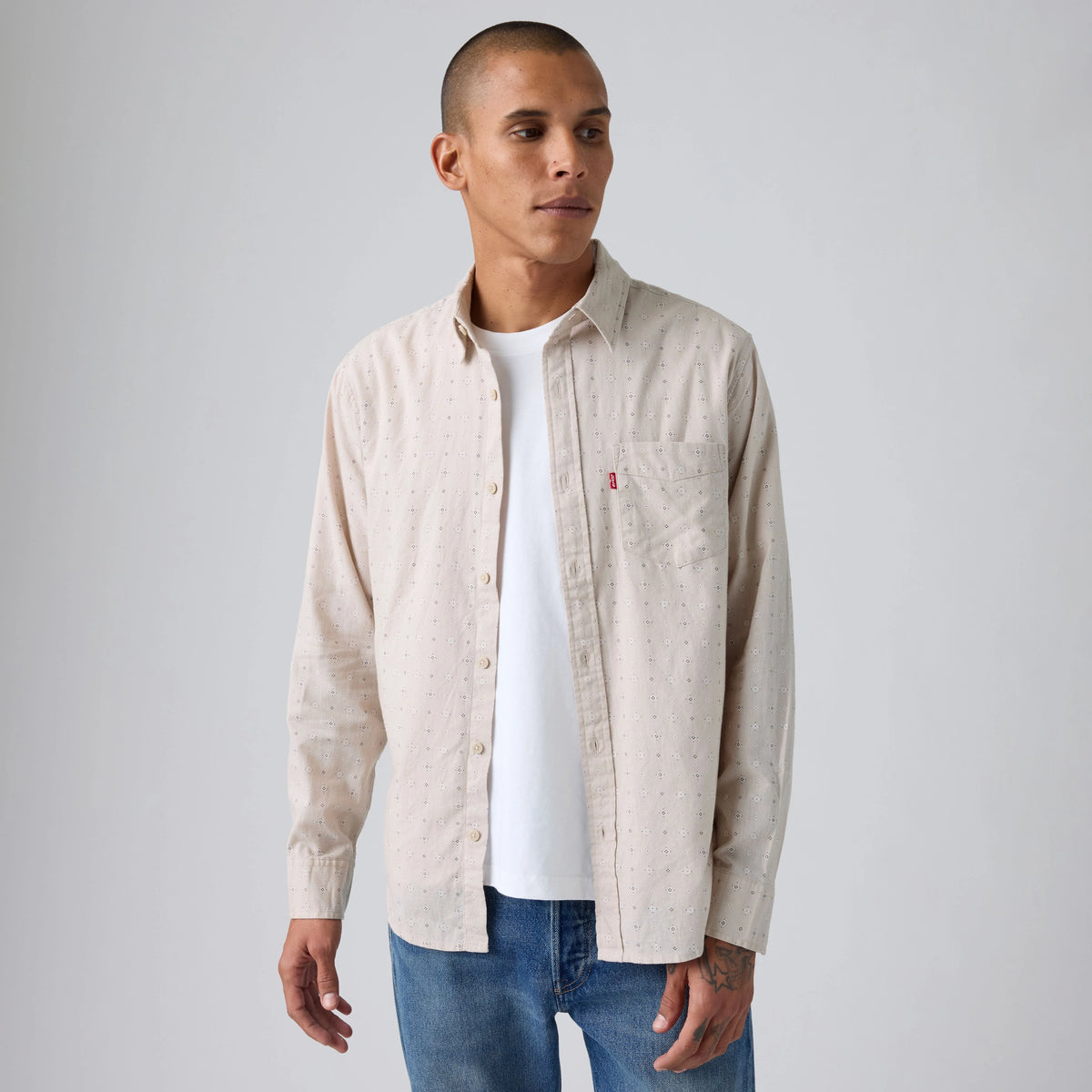 Classic One Pocket Standard Fit Cotton Linen Shirt - Geo Chateau - Tan