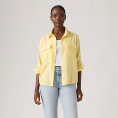 Elaine Utility Linen Button Up Shirt - French Vanilla - Yellow