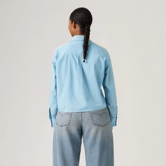 Harlie Cropped Button Down Shirt - Garment Dye Glacier Lake - Blue