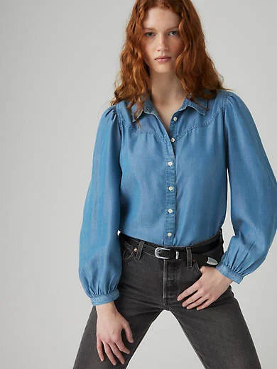 Journey Western Shirt - Bright Mid Stone - Medium Wash