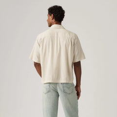 Short Sleeve Boxy Western Shirt - Criss Cross - White