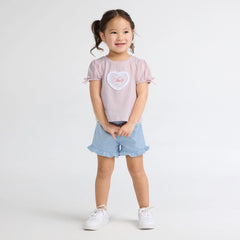 Short Sleeve Bow Graphic Tee and Belted Short Toddler Set - Crystal Pink - Pink