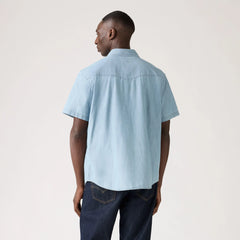 Short Sleeve Relaxed Fit Western Shirt - New Hyde Chambray - Blue