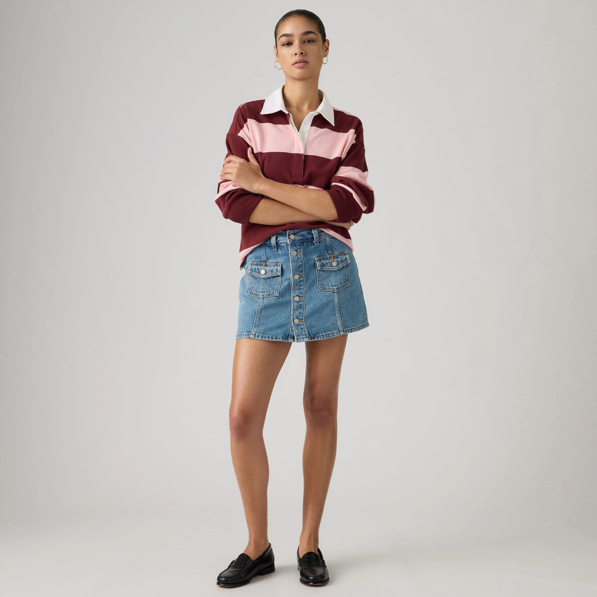 Button Front Skort - Work For It No Dp - Medium Wash