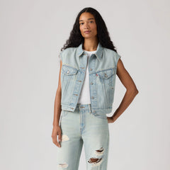 Shrunken '90s Trucker Vest - Que Pasa Trucker - Medium Wash