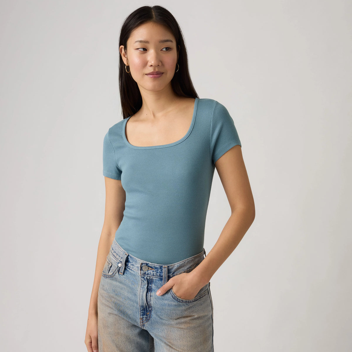 Garment Dye Essential Square Neck T-Shirt - Garment Dye - Blue
