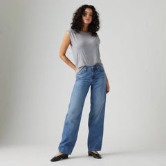 Baggy Dad Linen+ Denim Lightweight Women's Jeans - Heavy Check - Medium Wash