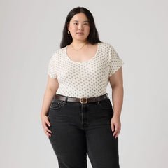 Sweetie Cap Sleeve Tee (Plus Size) - Kimberly Ditsy Sunsh - Blue