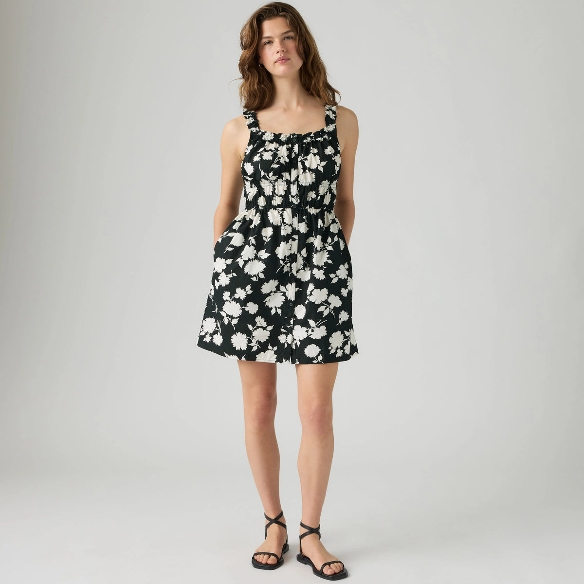 Vera Waisted Mini Dress - Jonna Floral Anthrac - Black