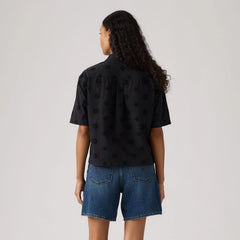 Harlie Novelty Short-Sleeve Cropped Shirt - Anthracite Night - Black