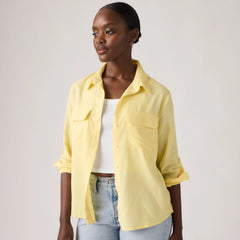 Elaine Utility Linen Button Up Shirt - French Vanilla - Yellow
