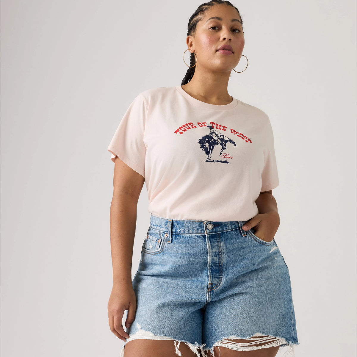 Perfect Logo T-Shirt (Plus Size) - Plus Bucking Bronco - Pink