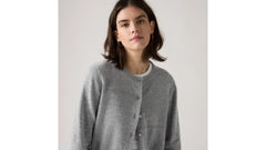 Supersoft Crewneck Cardigan - Dark Heather Gray - White