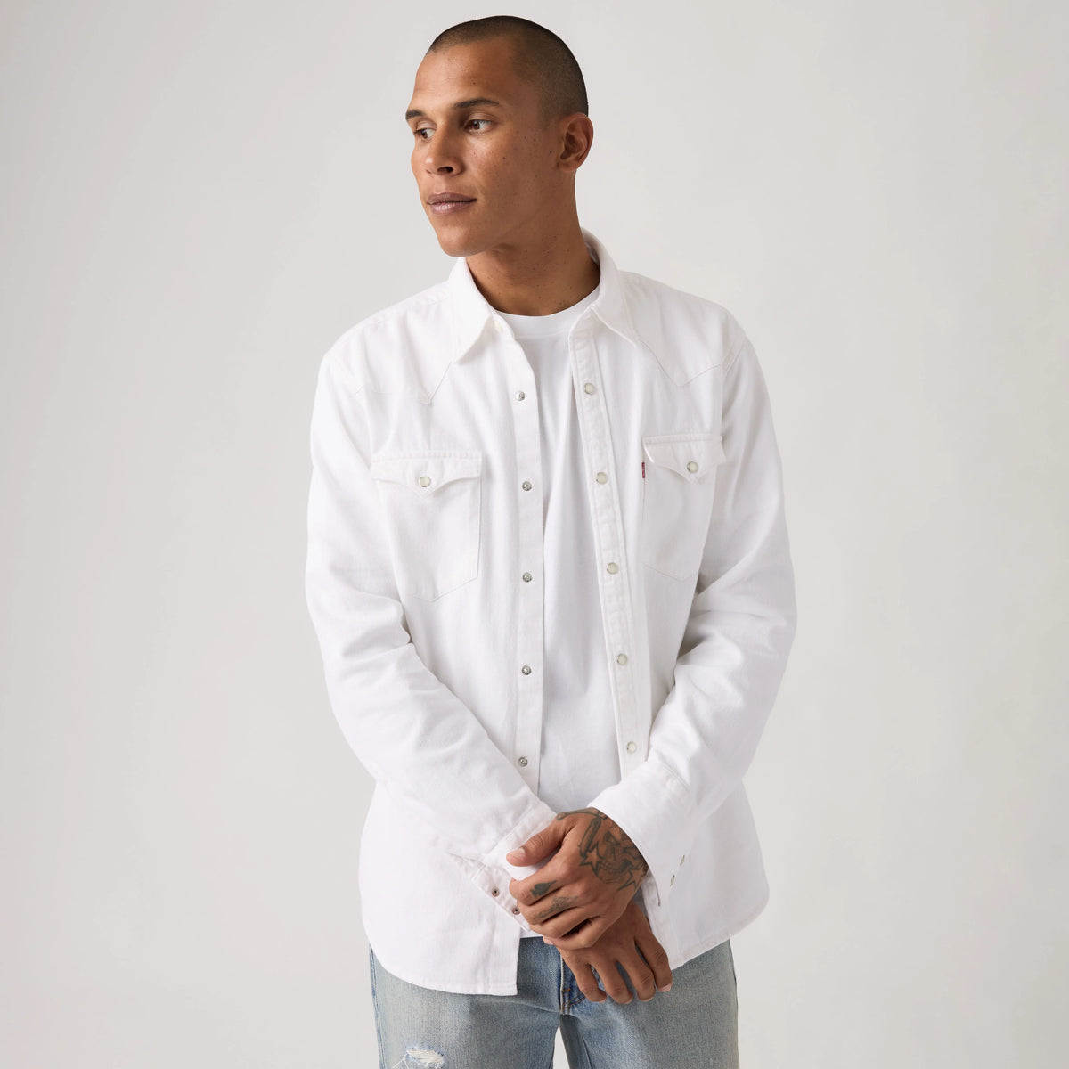 Barstow Western Denim Shirt - Cloudy Skys - White