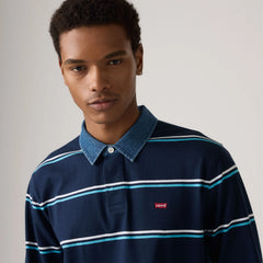 Classic Long-Sleeve Rugby Shirt - Dax Stripe Navy Blazer - Blue