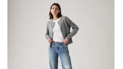 Supersoft Crewneck Cardigan - Dark Heather Gray - White